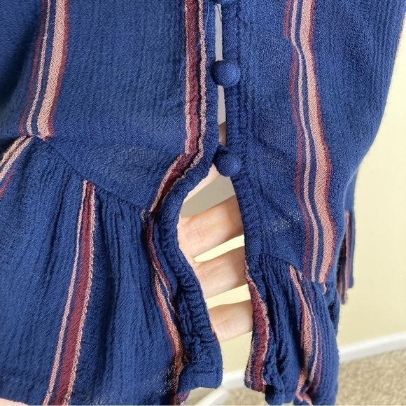 American Eagle Boho Relaxed Peasant Blouse Ruffled Navy/Rust Brown Size S - Picture 5 of 16